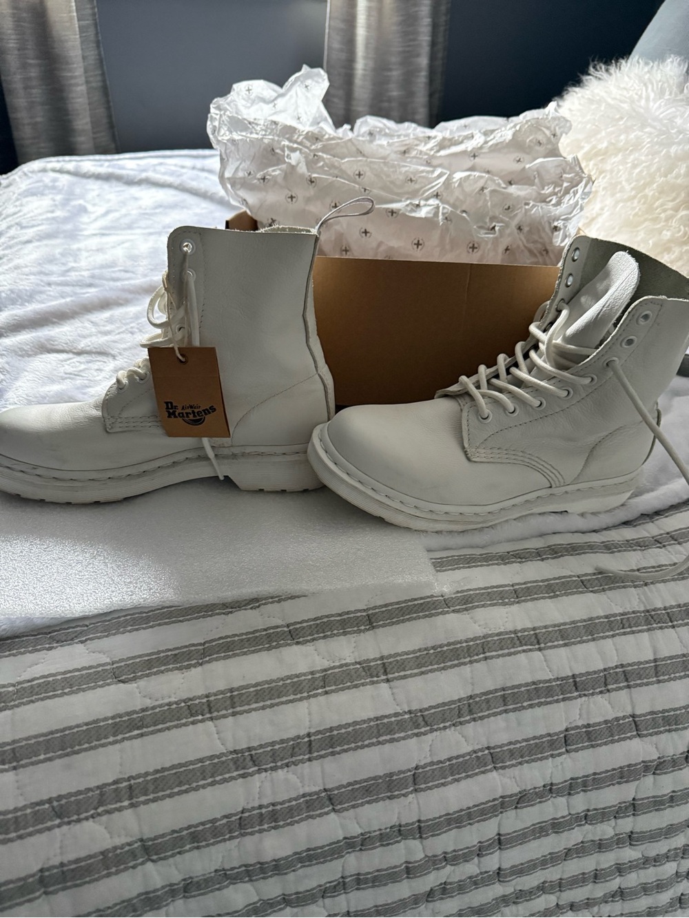 Dr. Martens White Leather 8-Eye Lace-Up Boots